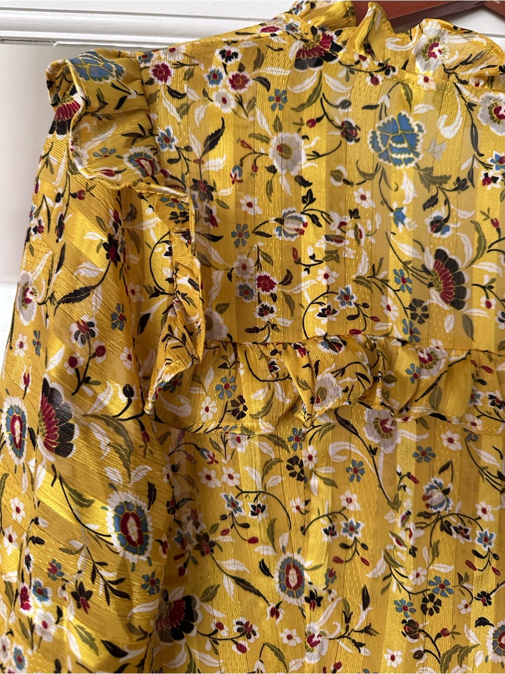 Zara Yellow Floral Ruffle-Neck Maxi Dress Size XS - Picture 5 of 13